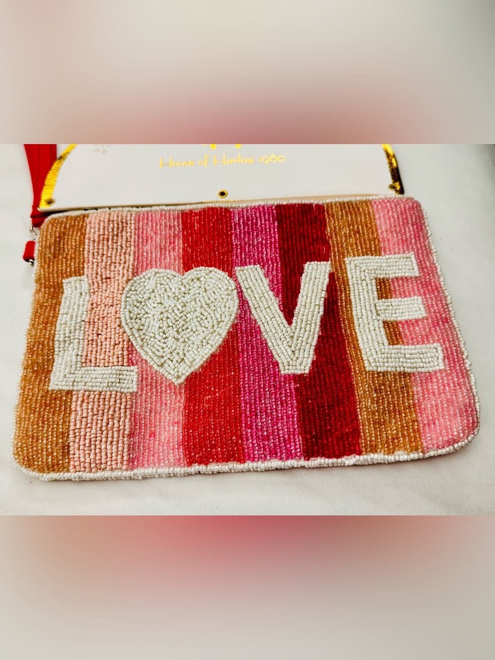House of Harlow 1960 Multicolor Beaded 'LOVE' Accent Mat - Pink & Red Stripes